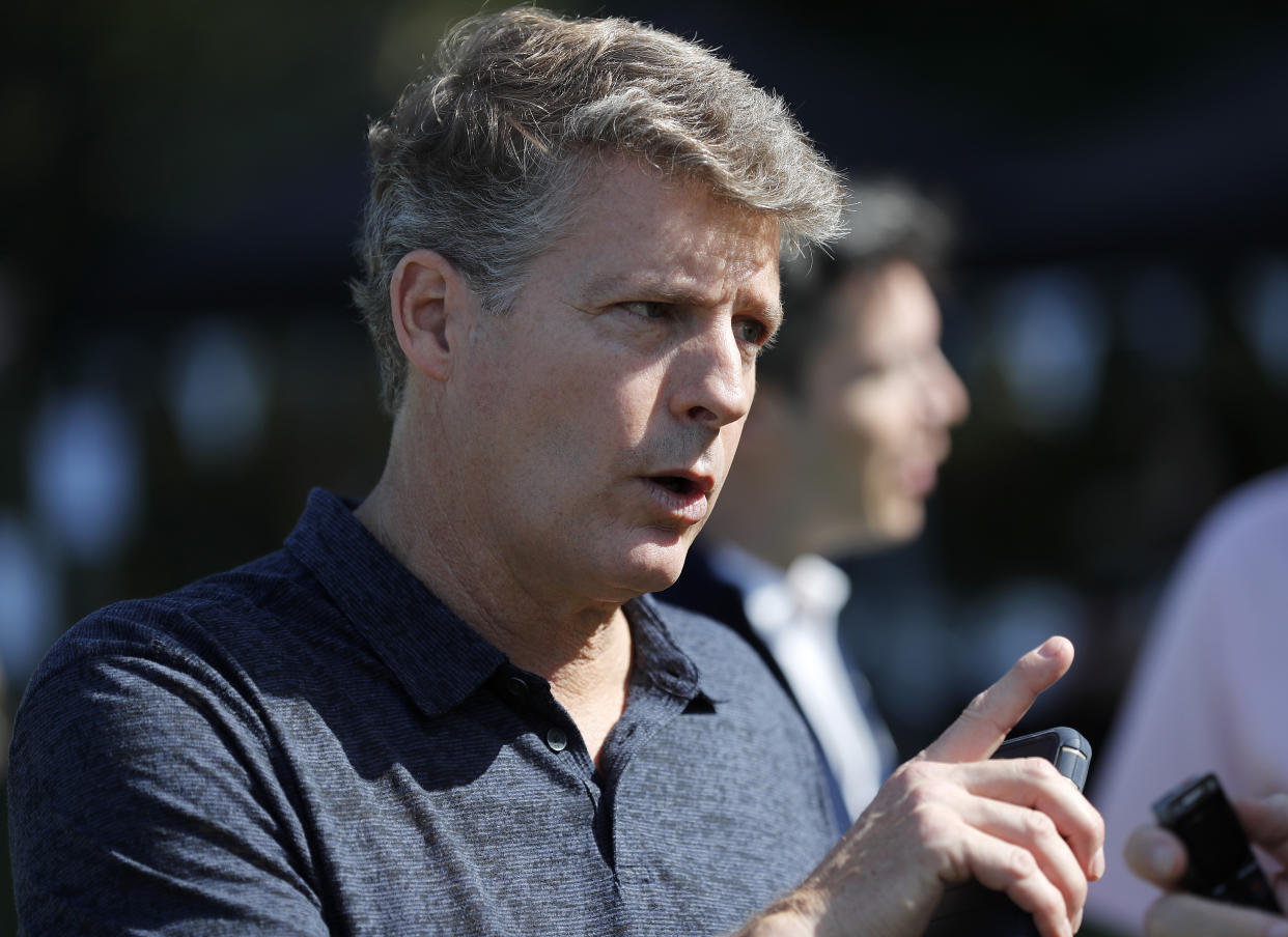 Yankee controling owner Hal Steinbrenner attends a private Baseball Clinic in London, Thursday, June 27, 2019. The Yankees are hosting for approximately 100 youth in the London community in conjunction with the London Meteorites Baseball and Softball Club this private Baseball Clinic. (AP Photo/Frank Augstein)
