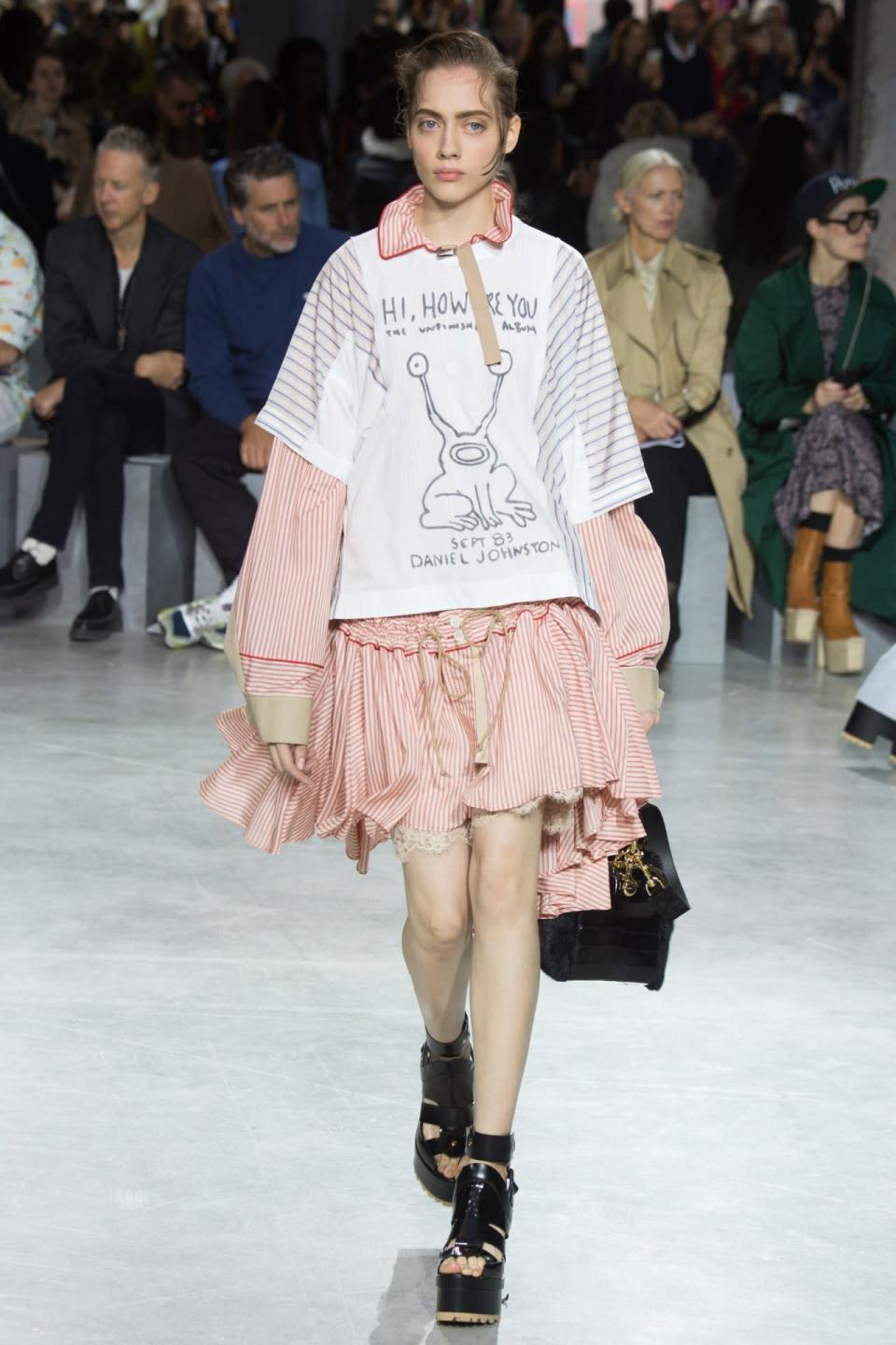 A model at the Sacai September 2016 runway show in Paris.