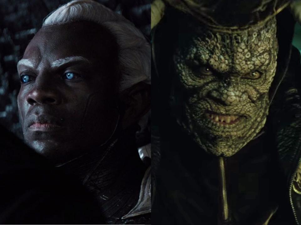 On the left: Adewale Akinnuoye-Agbaje	as Algrim in "Thor: The Dark World." On the right: Akinnuoye-Agbaje as Killer Croc in "Suicide Squad."