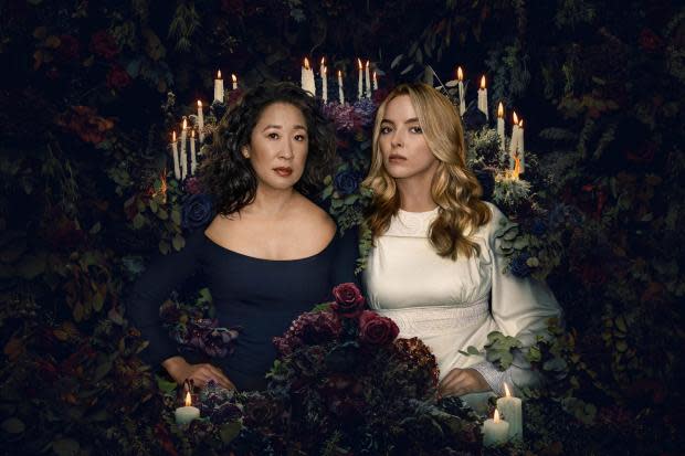 Sandra Oh (left) and Jodie Comer as Eve and Villanelle in Killing Eve