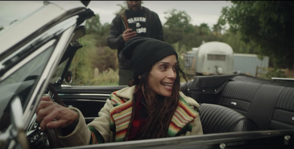 Bonet rejoices at the sight of her restored Mustang. (Jason Momoa / YouTube)