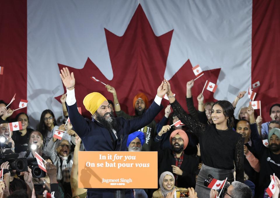 Jagmeet Singh addresses supporters in Burnaby