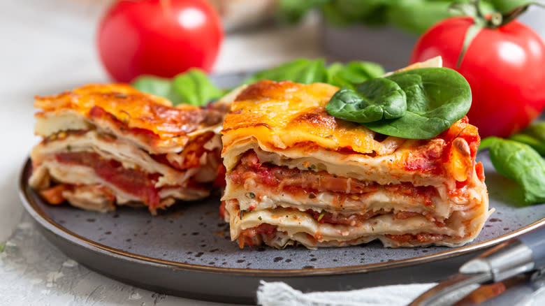 Lasagna with tomatoes and basil