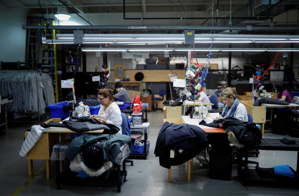 Workers make jackets at the Canada Goose factory in Toronto, Ontario, Canada, February 23, 2018.   REUTERS/Mark Blinch