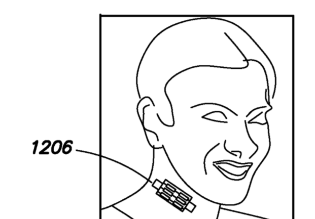 The patent suggests a wearable patch could be stuck of the neck's carotid artery to sense bloodflow from the brain (Facebook/European Patent Office)