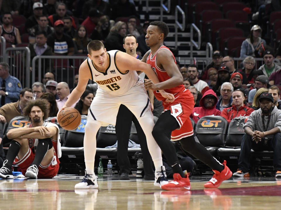 Nuggets center Nikola Jokic was fined $25,000 on Wednesday for making a homophobic remark during a postgame interview last week. (AP Photo/David Banks)