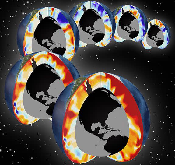 This image provided by Lawrence Livermore National Laboratory shows Pacific and Atlantic meridional sections showing upper-ocean warming for the past six decades (1955-2011).