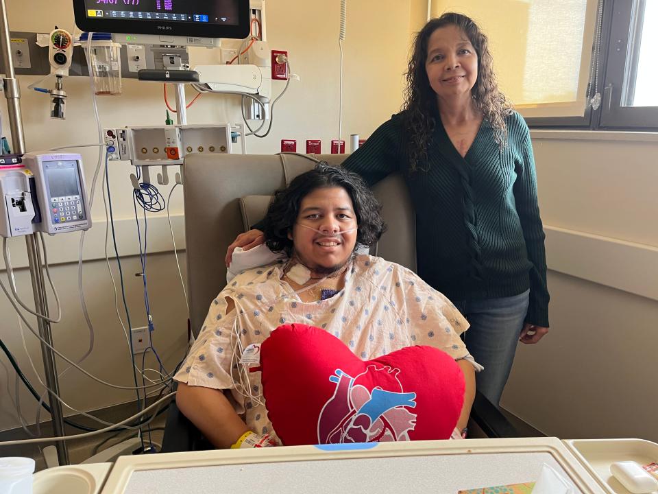 Mary Duarte visits her son Christian at Ascension Seton Medical Center. They both have Marfan syndrome and had their aortas repaired by Dr. George Arnaoutakis.