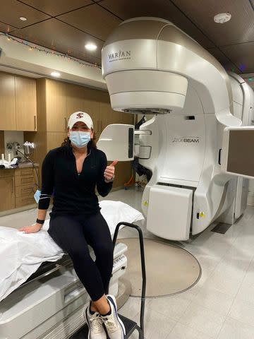 <p>Courtesy Patricia Salazar</p> Patricia Salazar on her first day of radiation