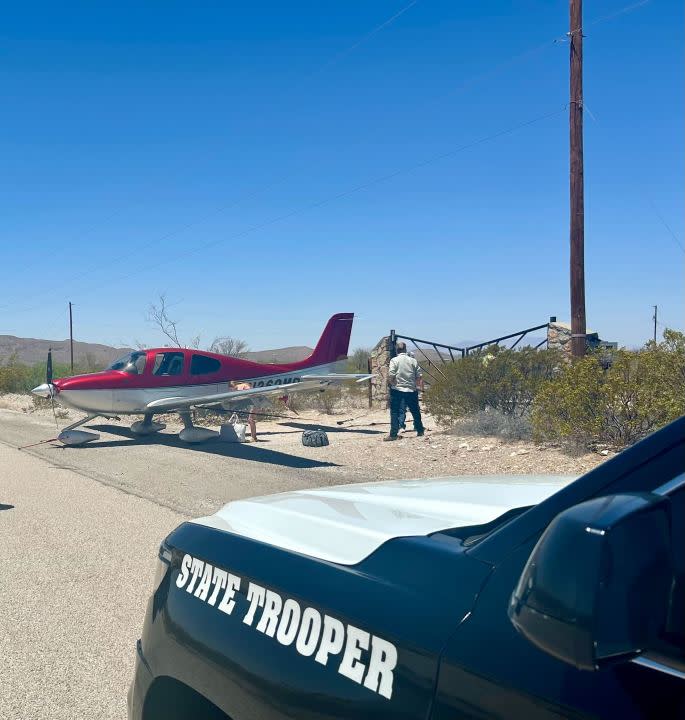 Plane makes emergency landing outside of Hueco Tanks State Park. Photo courtesy to Texas DPS Trooper Martinez