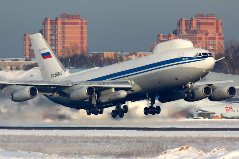 Ilyushin Il-80, Russian miltary aircraft known as the Doomsday Plane, is seen in Moscow region