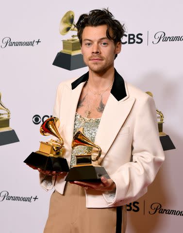 <p>Jon Kopaloff/WireImage</p> Harry Styles in February 2023