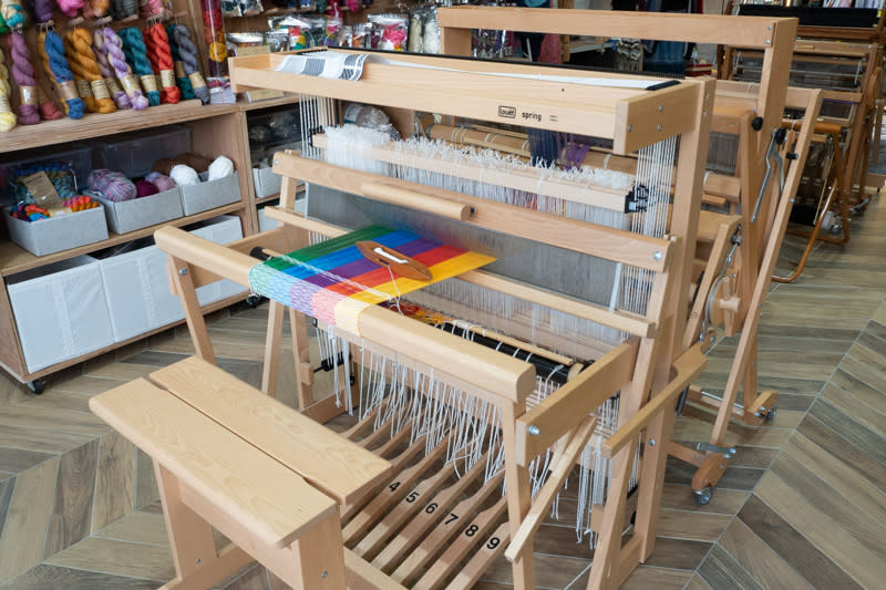 Picture of a loom at Craft Atelier used during the weaving craft workshop