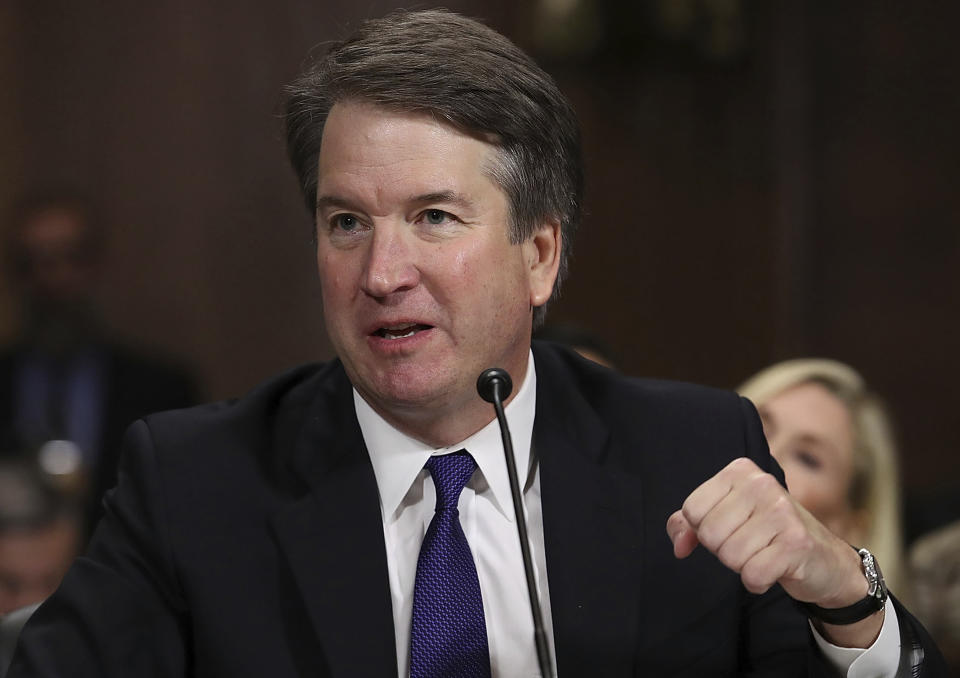 Supreme Court nominee Brett Kavanaugh testifies before the Senate Judiciary Committee on Capitol Hill in Washington, Thursday, Sept. 27, 2018. (Win McNamee/Pool Photo via AP)