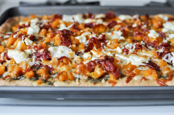 <strong>Get the <a href="http://www.howsweeteats.com/2012/09/harvest-pizza/">Butternut Squash, Sage Pesto and Prosciutto Pizza recipe</a> from How Sweet It Is</strong>