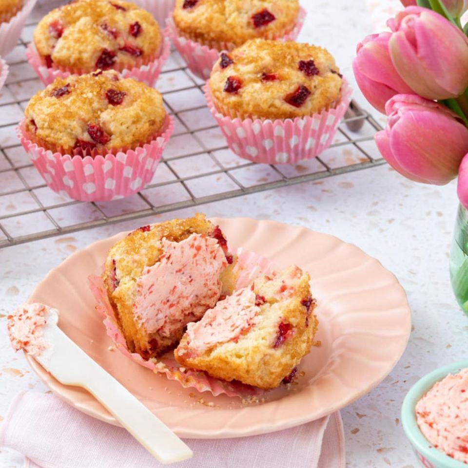 strawberry muffins pink plate and pink liners