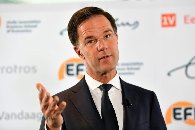 Dutch Prime Minister Mark Rutte speaks during a press conference on March 13, 2017 at Erasmus University in Rotterdam