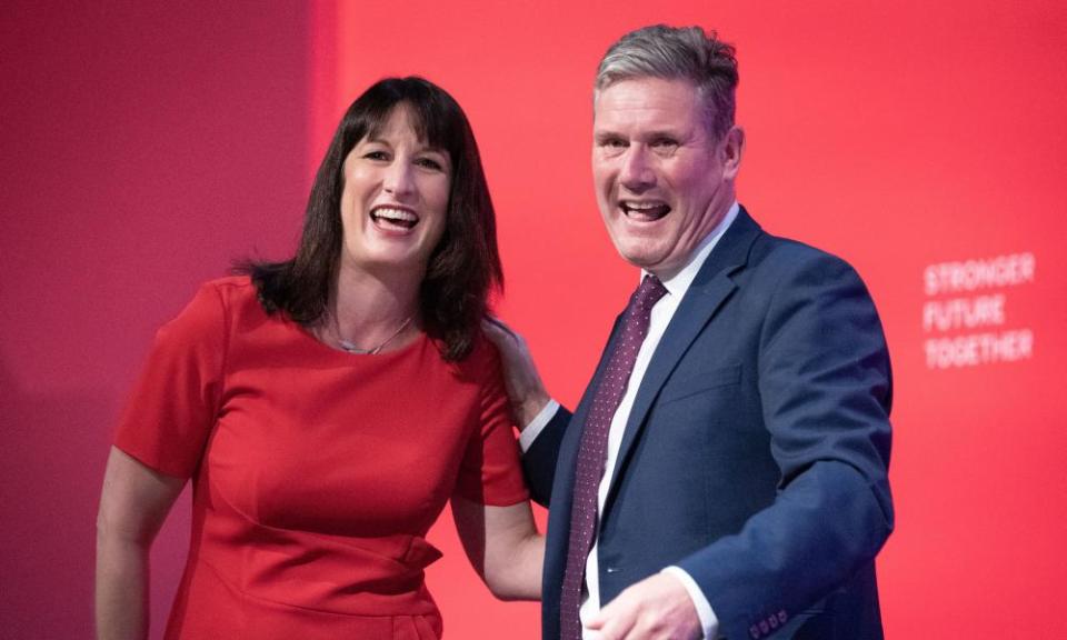 Rachel Reeves, the shadow chancellor, with Starmer after addressing the conference