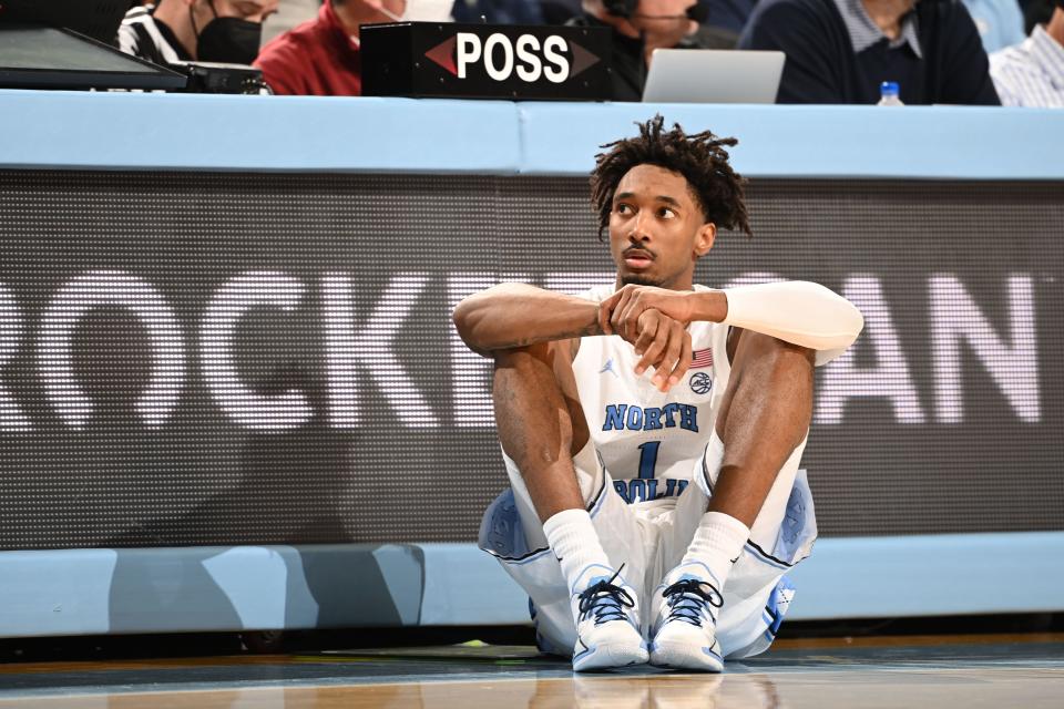 Leaky Black, who earned All-ACC defensive honors this season, waits to check in during North Carolina’s defeat of Boston College in late January.