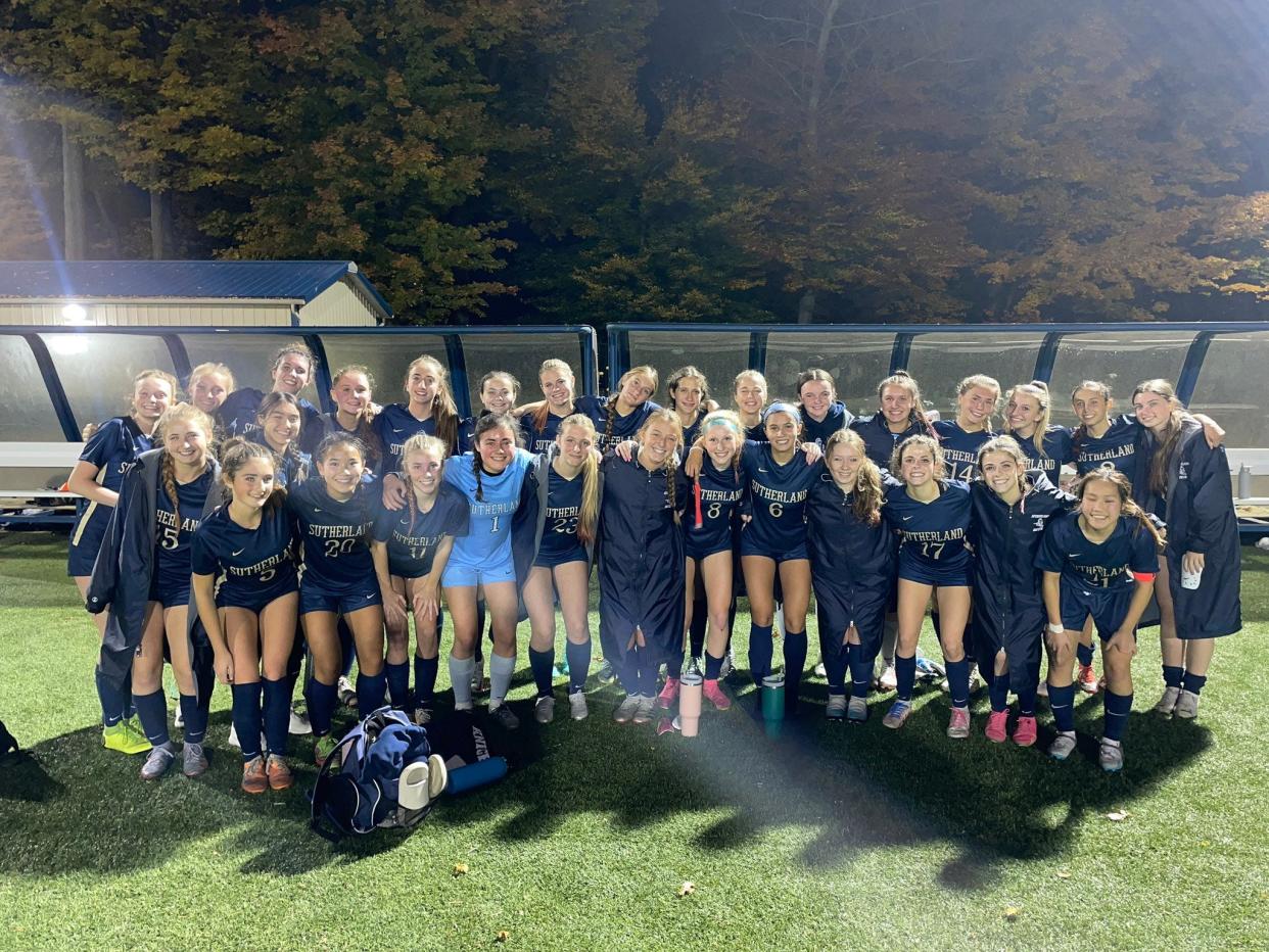 Pittsford Sutherland celebrates clinching the Section V championship game. The Knights defeated Palmyra-Macedon 1-0 in the Class A semifinals Wednesday, Oct. 25 in Spencerport.