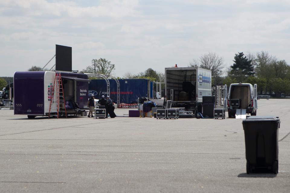 Vendors unload trucks before this weekend's NASCAR races at Dover Motor Speedway Wednesday, April 27, 2022. 