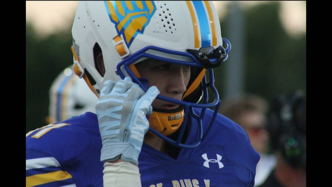 St. Pius X High School junior wide receiver Tommy Hutsler.