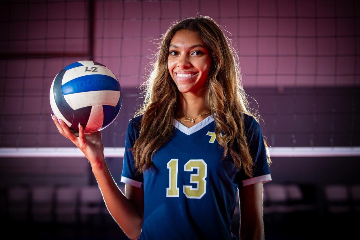 Caroline Ward from Sri-West High School is photographed for the 2024 IndyStar Girls Volleyball Super Team on Tuesday, August. 6, 2024, at The Academy Volleyball Club in Indianapolis.