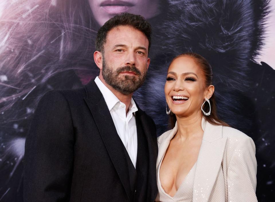 topshot us actresssinger jennifer lopez and us actor ben affleck arrive for the premiere of the mother at the westwood regency village theater in los angeles, california, on may 10, 2023 photo by michael tran afp photo by michael tranafp via getty images