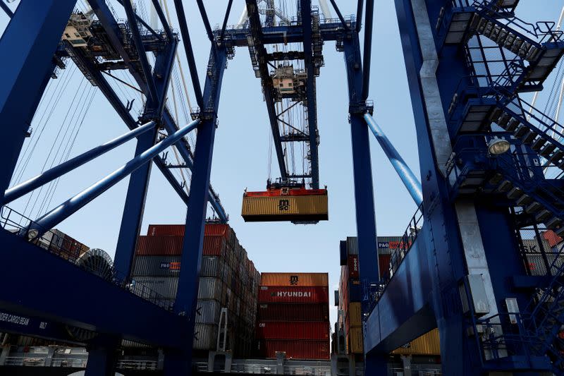 FILE PHOTO: A shipping container is unloaded from a neopanamax vessel at Wando Welch Terminal operated by the South Carolina Ports Authority in Mount Pleasant