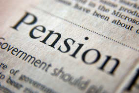 A2CWRN Royalty free photograph of pension business headline in UK financial times pension; retirement; old; age; pensioner; prop