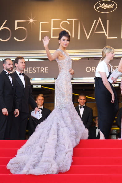 <div class="caption-credit"> Photo by: Getty Images</div><div class="caption-title">Eva Longoria at Cannes</div>She may not have had a participating movie at the renowned film festival, but this Mexican-American stole the show with her gorgeous red carpet gowns. This light lavender Marchesa with feathered train is one of the reasons her name appeared in many a "best dressed at Cannes" list this year