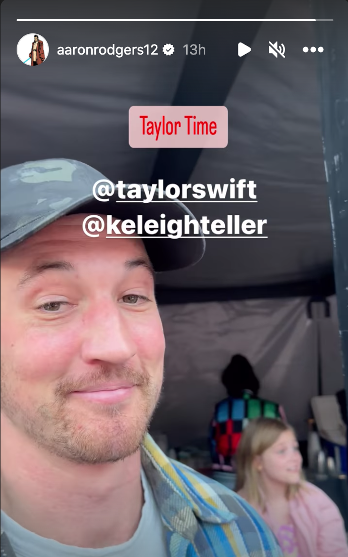 Aaron Rodgers reveals friend Miles Teller at Saturday's Taylor Swift concert. (Instagram/Aaron Rodgers)