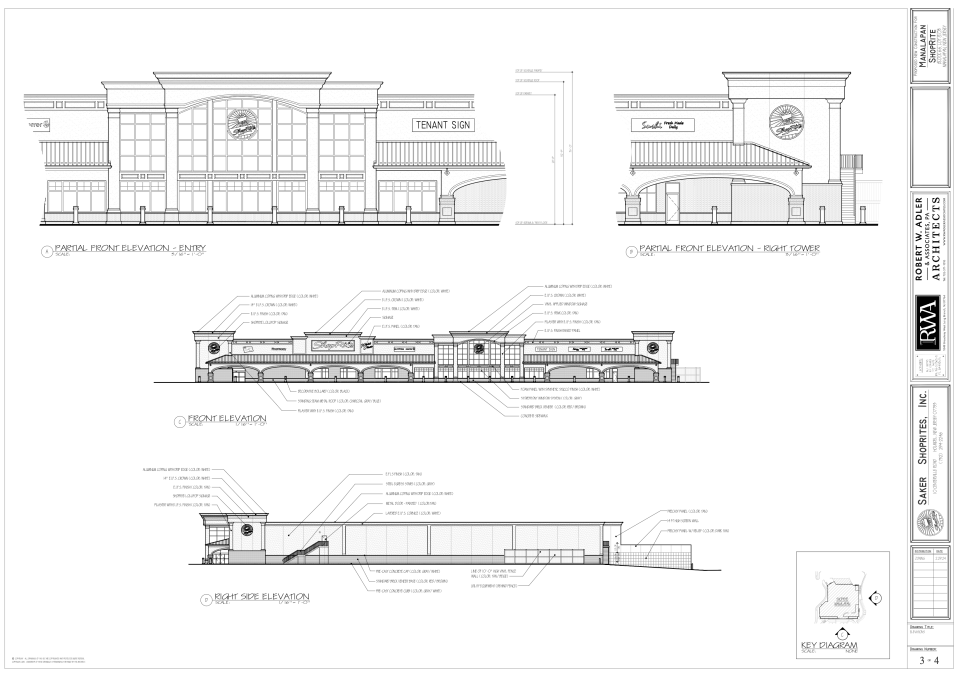 Architectural drawings of the proposed Manalapan ShopRite on Route 33 at Manalapan Crossing.