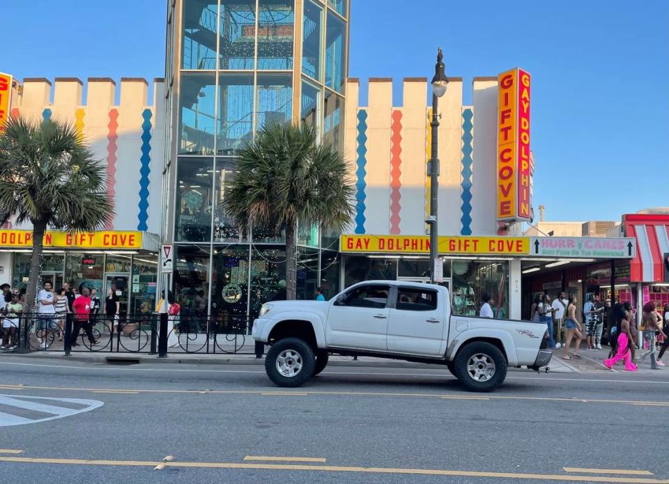 Drivers of squat trucks cruise along Ocean Boulevard of Myrtle Beach Saturday night. The trucks are under fire by police and state legislators for safety reasons. April 15, 2023