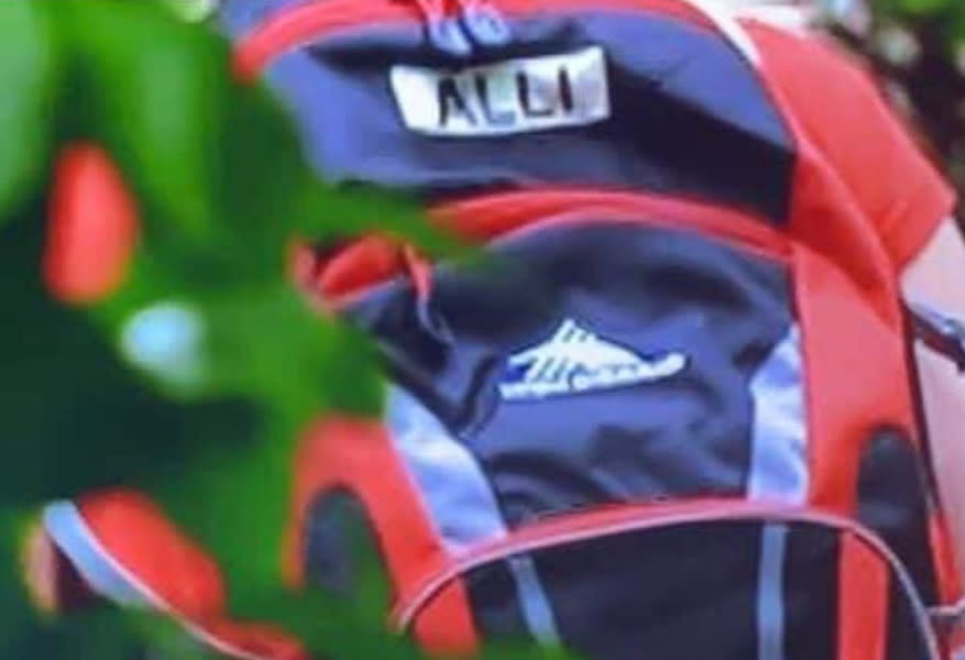 'Alli' was written across the backpack with many assuming it will be Alli Simpson. Photo: Ten via Twitter/@sodramaticpod