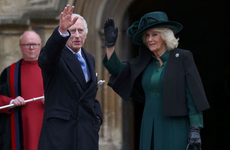 King Charles III (L) and Queen Camilla arrive to attend the Easter Mattins Service at St George's Chapel at Windsor Castle. Hollie Adams/PA Wire/dpa