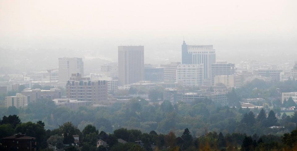 Smoke from wildfires across the western U.S. hangs over Boise, Idaho.