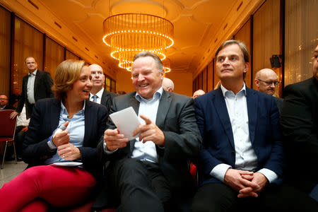 Germany's anti-immigration party Alternative for Germany (AfD) members Beatrix von Storch, Georg Pazderski and Bernd Baumann attend the final campaign rally of their party top candidate Rainer Rahn prior to the upcoming state election in Wiesbaden, Germany, October 26, 2018. REUTERS/Ralph Orlowski