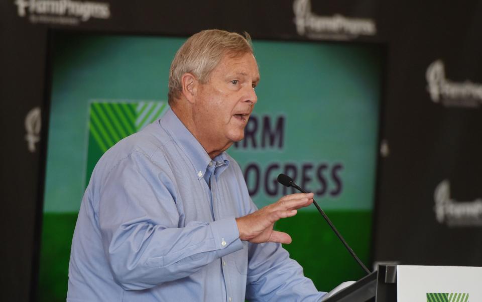 U.S. Secretary of Agriculture Tom Vilsack speaks at the Farm Progress Show on Tuesday in Boone.