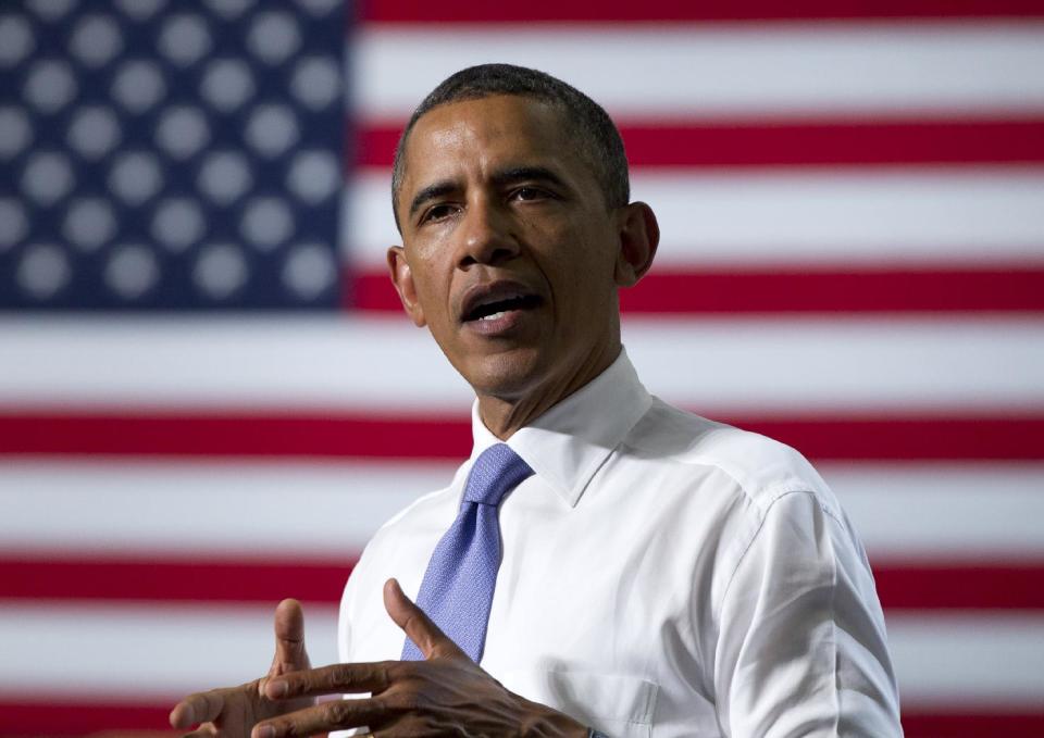 President Barack Obama speaks at Oyster River High School, Monday, June 25, 2012, in Durham, N.H. (AP Photo/Carolyn Kaster)