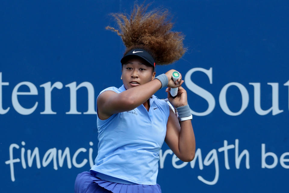 Naomi Osaka is seen here during her match against Coco Gauff at the Western & Southern Open in Cincinnati.