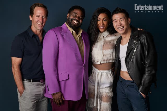<p>JSquared Photography/NBCUniversal</p> 'Loot' stars Nat Faxon, Ron Funches, Michaela Jae Rodriguez, and Joel Kim Booster