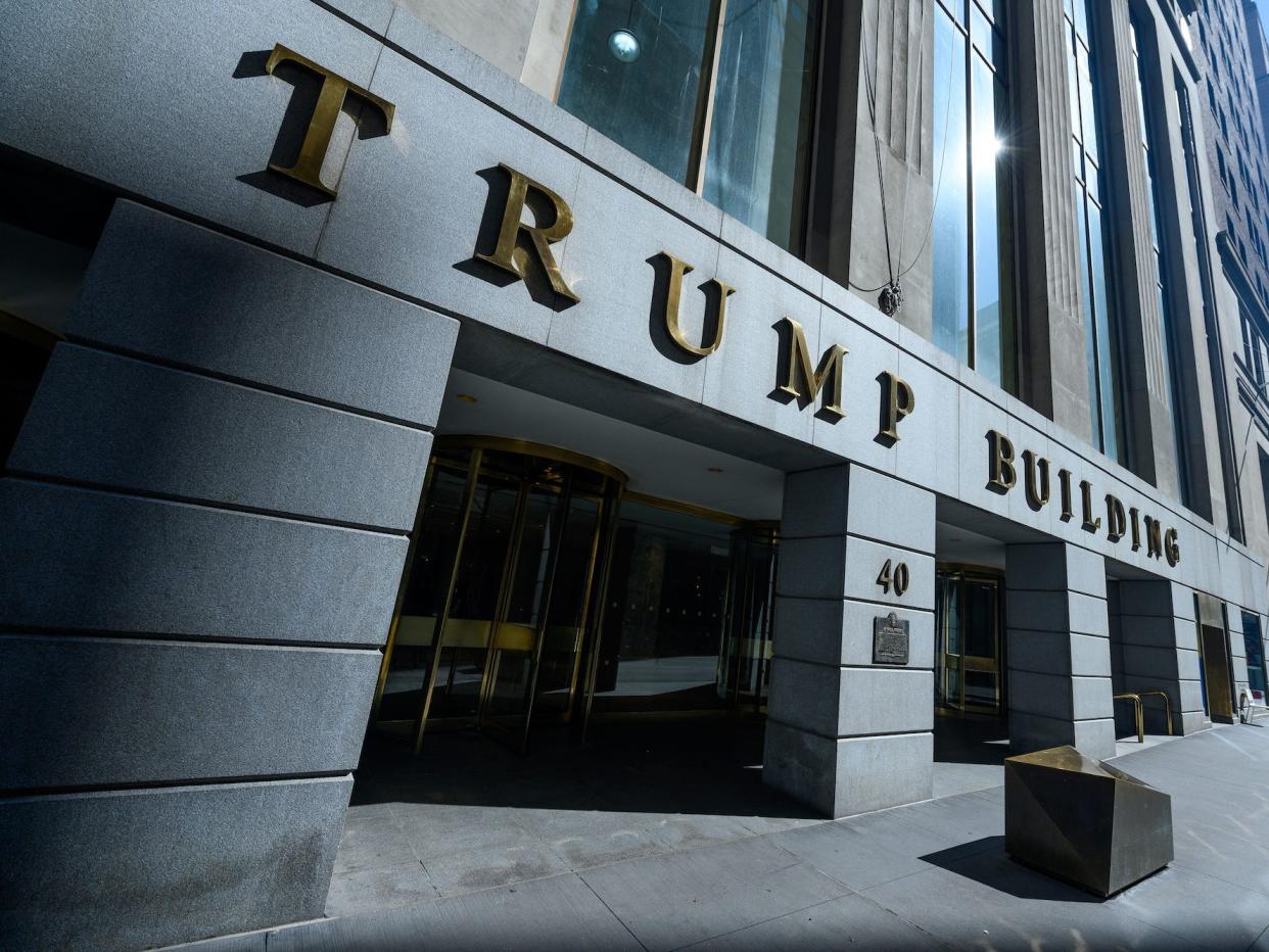 A view of the Trump Building on Wall Street in lower manhattan