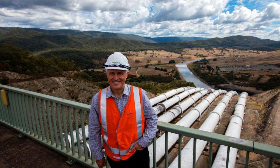 Malcolm Turnbull visiting a power station of the Snowy Hydro Scheme in Talbingo to announce an extension of the renewable energy scheme.