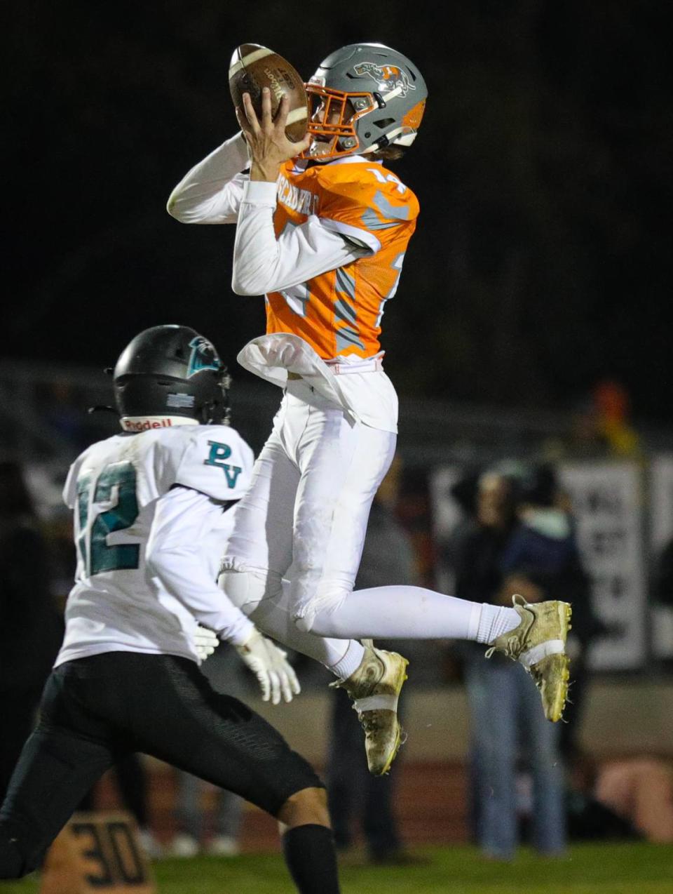 Mason Degnan seals the game with an interception. Atascadero High School beat Pioneer Valley 27-13 to win the Division V, 2022 CIF Central Section Football Championships Nov. 25, 2022.