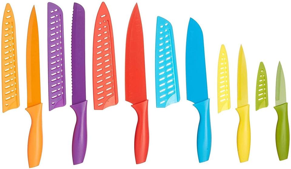 AmazonBasics 12-Piece Colored Kitchen Knife Set