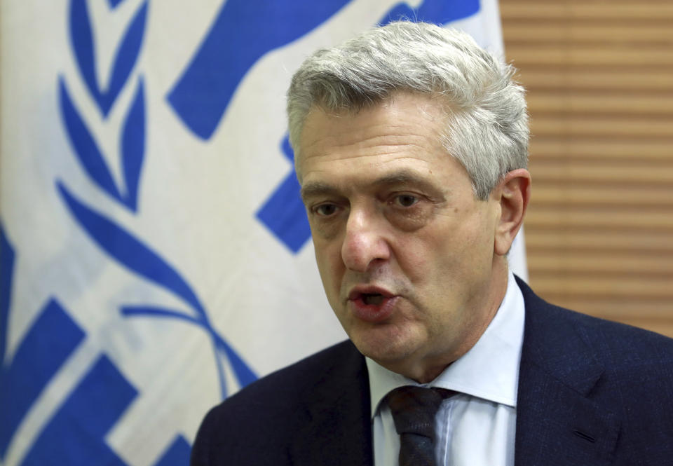 U.N. High Commissioner for Refugees Filippo Grandi speaks during an interview in Kabul, Afghanistan, Tuesday, Nov. 17, 2020. (AP Photo/Rahmat Gul)