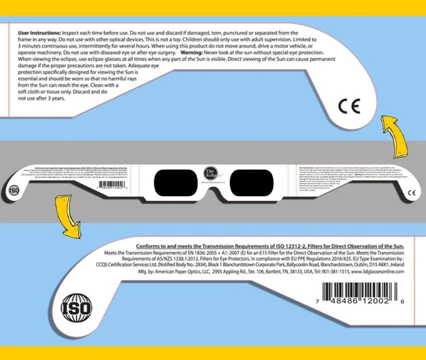 <em><a href="https://www.eclipseglasses.com/pages/safety" rel="nofollow noopener" target="_blank" data-ylk="slk:ISO certification American Paper Optics;elm:context_link;itc:0;sec:content-canvas" class="link rapid-noclick-resp">ISO certification American Paper Optics</a></em>