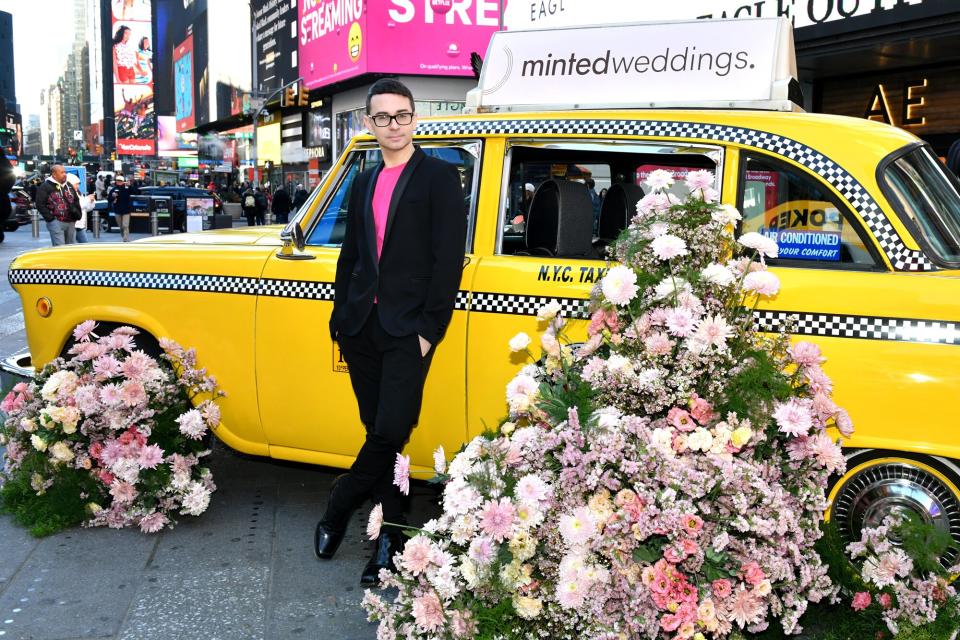 Christian Siriano attends as Minted Weddings and Christian Siriano ring in Valentine's Day with pop-up wedding ceremonies in Times Square at Duffy Square in Times Square on February 14, 2023 in New York City.