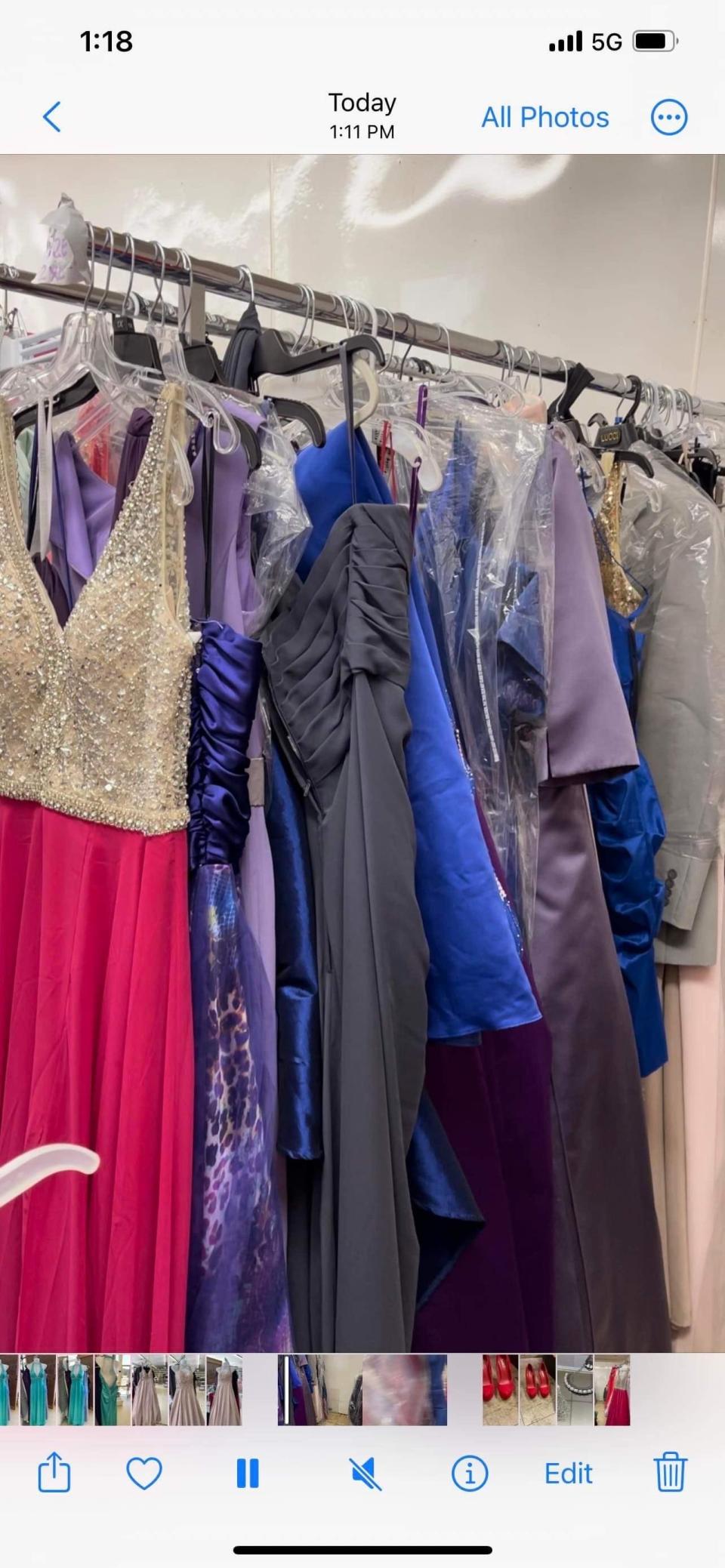 A wide variety of dresses are on hand ready to be borrowed.